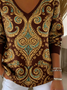 Women Ethnic Long Sleeve Tee T-shirt V Neck Printing Casual Spring/Fall Top