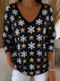 Women Star Long Sleeve Tee T-shirt V Neck Printing Casual Spring/Fall Top