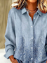 Women Floral Long Sleeve Shirt Spring/Fall Buckle Shirt Collar Regular Sleeve Daily Casual Top