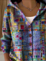 Women Abstract Printing Long Sleeve Hoodie Casual Spring/Fall Cardigan Outerwear