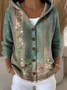 Women Floral Printing Long Sleeve Hoodie Casual Spring/Fall Cardigan Outerwear