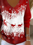 Women Christmas Long Sleeve Tee T-shirt V Neck Printing Casual Spring/Fall Top