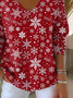 Women Christmas Long Sleeve Tee T-shirt V Neck Printing Casual Spring/Fall Top