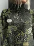 Women Floral Printing Spring/Fall Vintage Long Sleeve Turtleneck Sweater