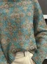 Women Floral Printing Spring/Fall Vintage Long Sleeve Turtleneck Sweater