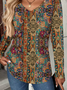 Women Floral Long Sleeve Tee T-shirt V Neck Printing Casual Spring/Fall Graphic Tee Top