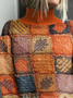 Women Maple Leaf Printing Spring/Fall Vintage Long Sleeve Turtleneck Sweater