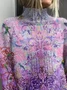 Women Floral Printing Spring/Fall Vintage Long Sleeve Turtleneck Sweater