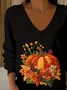 Women Floral Long Sleeve Tee T-shirt V Neck Printing Casual Spring/Fall Top