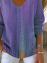 Women Abstract Long Sleeve Tee T-shirt V Neck Printing Casual Spring/Fall Top