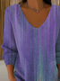 Women Abstract Long Sleeve Tee T-shirt V Neck Printing Casual Spring/Fall Top