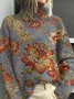 Women Floral Printing Spring/Fall Vintage Long Sleeve Turtleneck Sweater