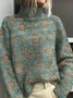 Women Floral Printing Spring/Fall Vintage Long Sleeve Turtleneck Sweater