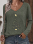 Women Christmas Long Sleeve Tee T-shirt V Neck Printing Casual Spring/Fall Graphic Tee Top