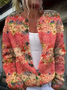 Women Floral Printing Long Sleeve Crew Neck Vintage Spring/Fall Cardigan Outerwear
