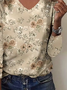 Women Floral Long Sleeve Tee T-shirt V Neck Printing Casual Spring/Fall Graphic Tee Top