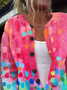 Women Abstract Printing Long Sleeve Crew Neck Vintage Spring/Fall Cardigan Outerwear