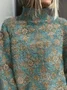 Women Floral Printing Spring/Fall Vintage Long Sleeve Turtleneck Sweater