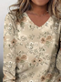 Women Floral Long Sleeve Tee T-shirt V Neck Printing Casual Spring/Fall Graphic Tee Top