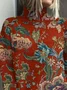 Women Floral Printing Spring/Fall Vintage Long Sleeve Turtleneck Sweater