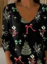 Women Christmas Long Sleeve Tee T-shirt V Neck Printing Casual Spring/Fall Top