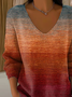 Women Abstract Long Sleeve Tee T-shirt V Neck Printing Casual Spring/Fall Top