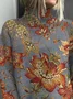 Women Floral Printing Spring/Fall Vintage Long Sleeve Turtleneck Sweater