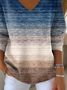 Women Abstract Long Sleeve Tee T-shirt V Neck Printing Casual Spring/Fall Top