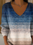 Women Abstract Long Sleeve Tee T-shirt V Neck Printing Casual Spring/Fall Top