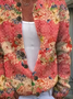 Women Floral Printing Long Sleeve Crew Neck Vintage Spring/Fall Cardigan Outerwear