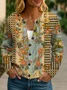 Women Floral Printing Long Sleeve Crew Neck Vintage Spring/Fall Cardigan Outerwear