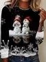 Women Christmas Snowman Long Sleeve Tee T-shirt Crew Neck Printing Casual Spring/Fall Graphic Tee Top