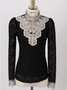 Women Floral Long Sleeve Tee T-shirt Stand Collar Beaded Vintage Spring/Fall Top
