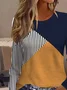 Women Contrast Stitching Long Sleeve Tee T-shirt Crew Neck Printing Casual Spring/Fall Graphic Tee Top