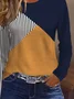 Women Contrast Stitching Long Sleeve Tee T-shirt Crew Neck Printing Casual Spring/Fall Graphic Tee Top