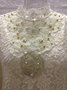 Women Floral Long Sleeve Tee T-shirt Stand Collar Beaded Vintage Spring/Fall Top