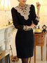 Women Floral Long Sleeve Tee T-shirt Stand Collar Beaded Vintage Spring/Fall Top