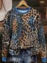 Women Leopard Crew Neck Printing Casual Spring/Fall Long Sleeve Sweatshirt