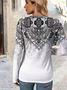 Women Ethnic Long Sleeve Tee T-shirt V Neck Printing Casual Spring/Fall Graphic Tee Top