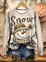 Women Christmas Snowman Crew Neck Printing Casual Spring/Fall Long Sleeve Sweatshirt