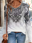 Women Ethnic Long Sleeve Tee T-shirt V Neck Printing Casual Spring/Fall Graphic Tee Top