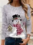Women Christmas Snowman Long Sleeve Tee T-shirt Crew Neck Printing Casual Spring/Fall Graphic Tee Top