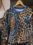 Women Leopard Crew Neck Printing Casual Spring/Fall Long Sleeve Sweatshirt