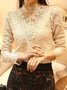 Women Floral Long Sleeve Tee T-shirt Stand Collar Beaded Vintage Spring/Fall Top
