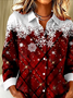 Women Christmas Long Sleeve Shirt Spring/Fall Buckle Shirt Collar Regular Sleeve Daily Casual Top