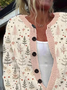 Women Christmas Printing Long Sleeve Crew Neck Vintage Spring/Fall Cardigan Outerwear