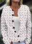 Women Christmas Printing Long Sleeve Crew Neck Vintage Spring/Fall Cardigan Outerwear