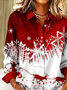 Women Christmas Long Sleeve Shirt Spring/Fall Buckle Shirt Collar Regular Sleeve Daily Casual Top