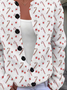 Women Christmas Printing Long Sleeve Crew Neck Vintage Spring/Fall Cardigan Outerwear