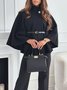 Women's Autumn Outerwear Casual Split Joint Dolman Sleeve Plain Stand Collar Cape Coat